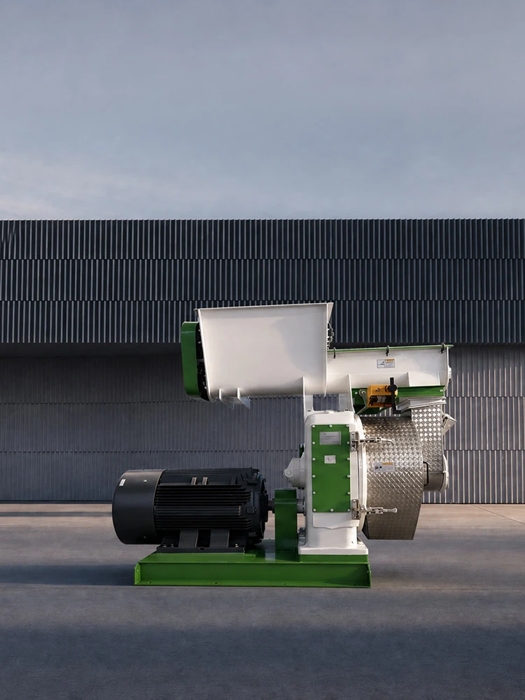 Peanut shell pellet mill machine on cement floor for biomass pellet production